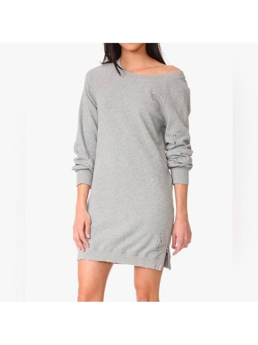 Pam & Gela Destroyed Off The Shoulder Gray Dress Size P